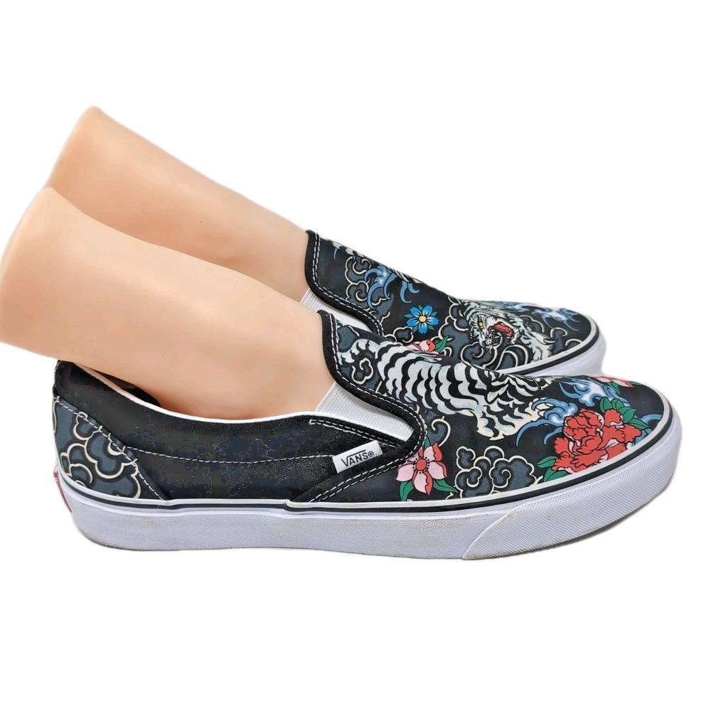 Vans Classic Skate Shoes Tattoo Tiger Mens 11.5 Womens 13 Black Slip-On Low Top - Picture 4 of 12